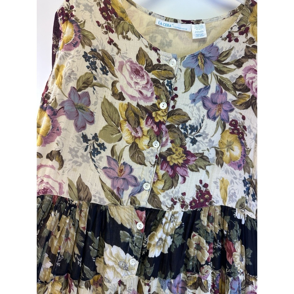 La Cera Comfortwear Dress Floral Cotton Short Sleeve Tiered Lightweight Women XL - Picture 3 of 12
